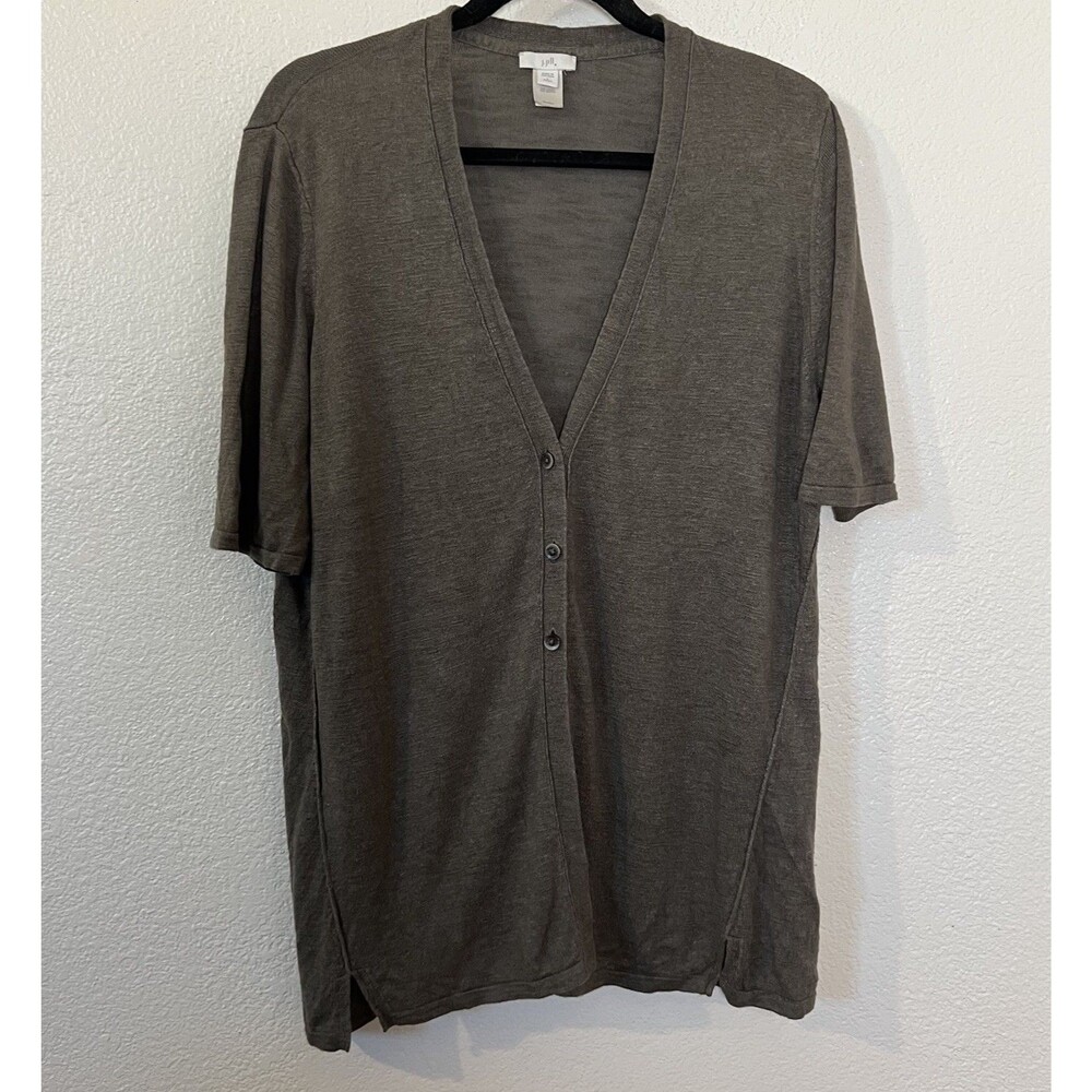 J Jill Linen Blend Short Sleeve Large Green Cardigan Tunic